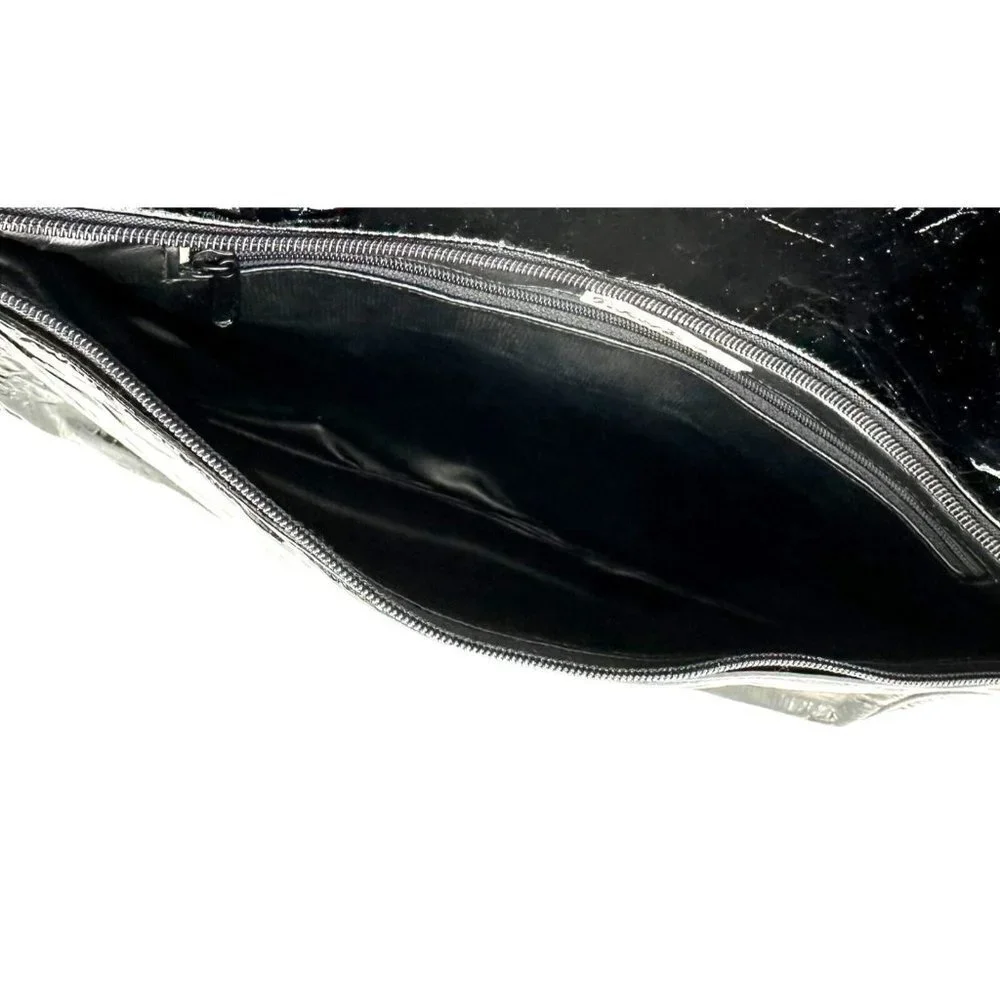 Vtg 80's Robert Bestian Black Patent Faux Leather Clutch Handbag Shoulder Bag